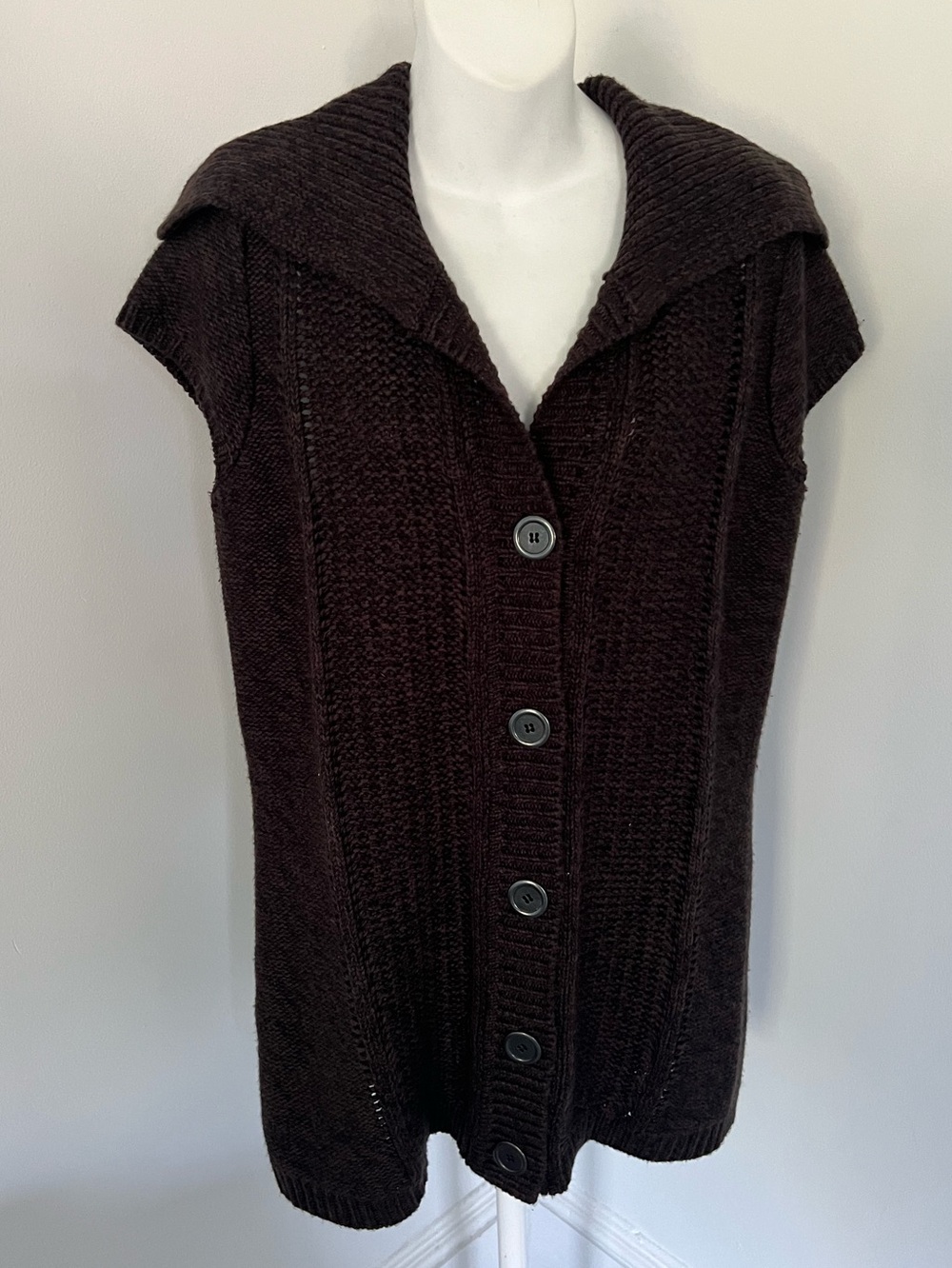 Kenneth Cole New York Espresso Brown Button-Front Knit Sweater Sz. M